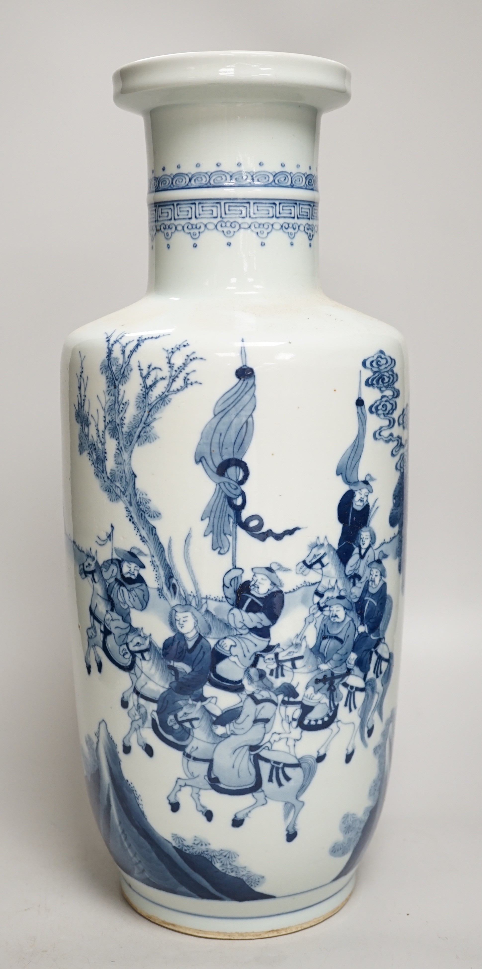 A Chinese blue and white rouleau vase. 46cm tall